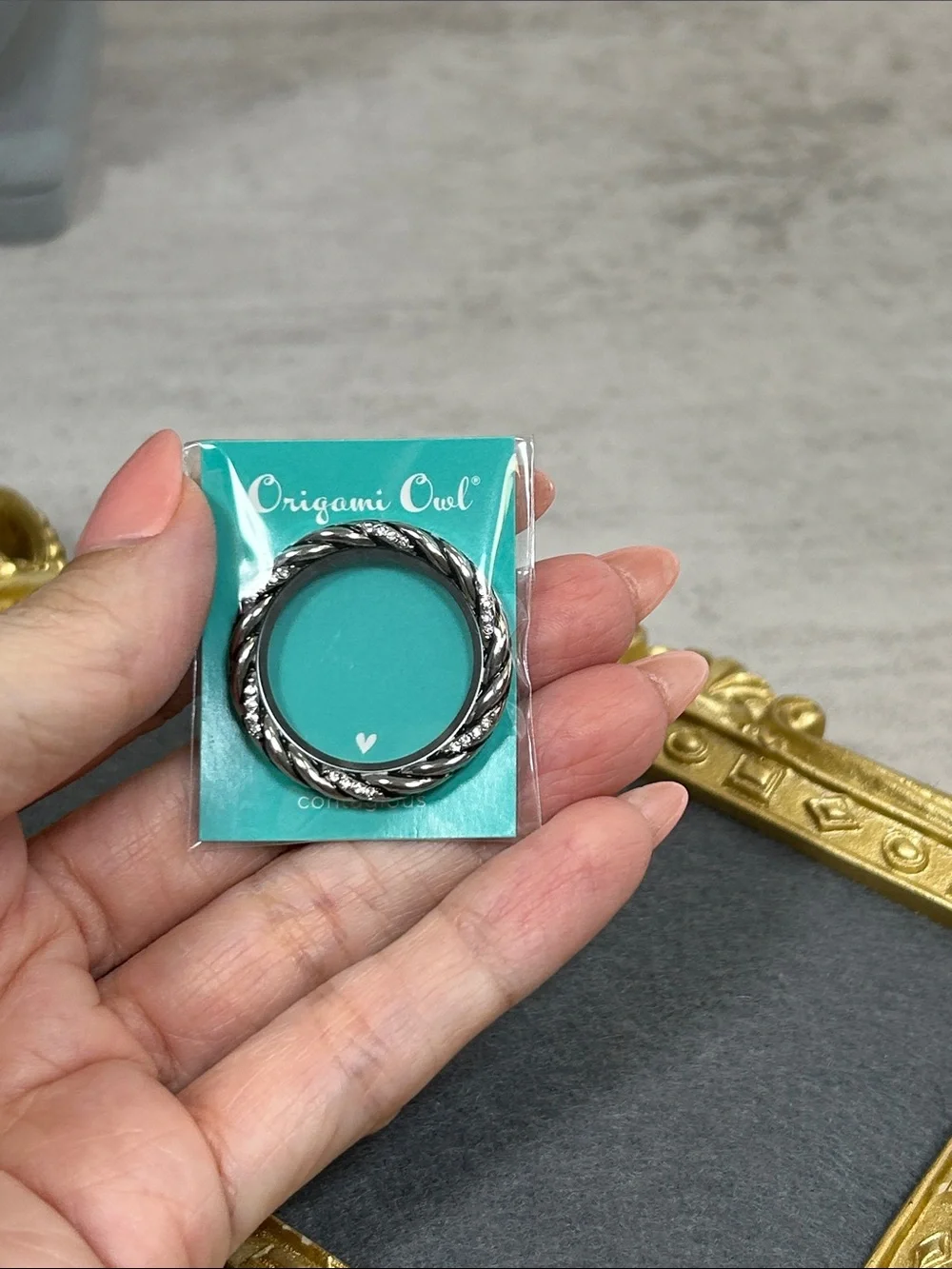 Origami Owl Silver Twisted Large Face Plate with Rhinestone Accents - Silver
